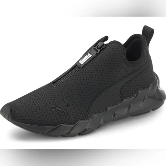 Puma Black Slip-On Sneakers Size 10 Zip Closure Like New - Picture 1 of 16